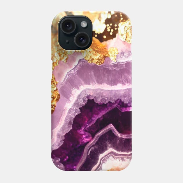 Amethyst Crystal Gems Purple Gold Texture Phone Case by UniqueMe