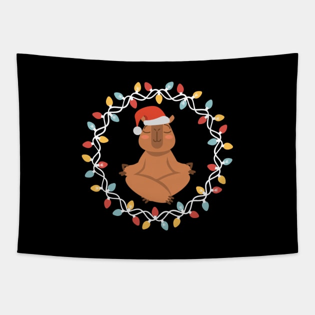 Funny Capybara Yoga Christmas Tapestry by Raventeez