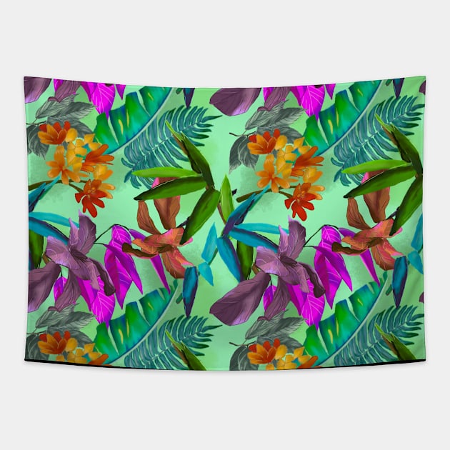 tropical floral leaves botanical garden, tropical plants,leaves and flowers, green mint leaves pattern Tapestry by Zeinab taha