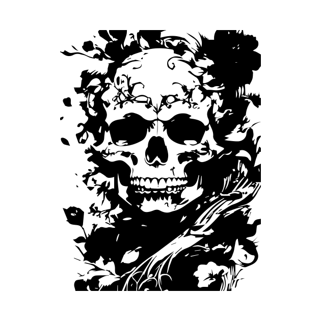 gothic skull with flowers by lkn