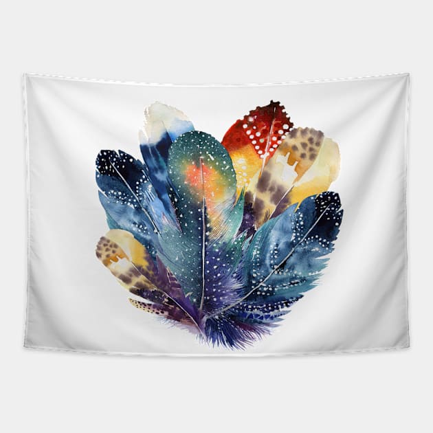 Graphic Colorful feathers for good luck Tapestry by Sveteroc