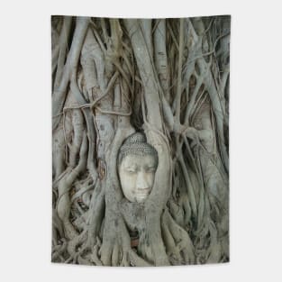 Photograph taken inside ancient Thai Buddhist temple printed on greetings cards and canvas Tapestry