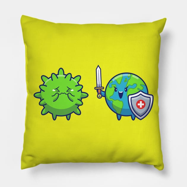 World Fighting Corona Virus Cartoon (2) Pillow by Catalyst Labs