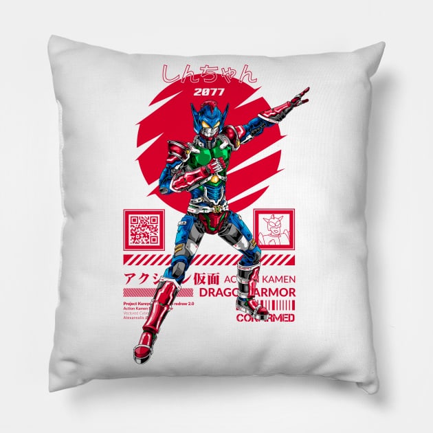 Action Kamen Dragon Armor Pillow by Alexarealis