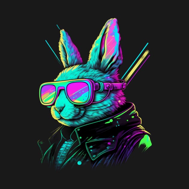 Synthwave/Retrowave neon RABBIT with Glasses by Civilizationx