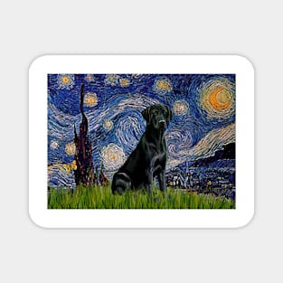 Black Labrador Retriever in Adaptation of Starry NIght by Van Gogh Magnet