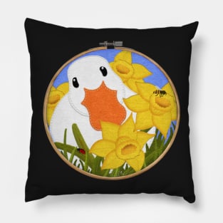 Daffodils and Duck Felt Look on Embroidery Hoop | Cherie's Art(c)2022 Pillow