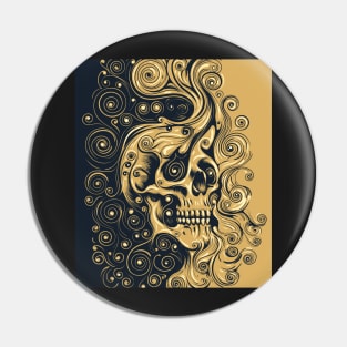 Human Skull Emblem Swirls Ornament colored Design Pin