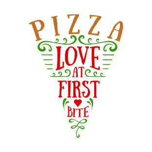 Pizza Slice. Love At First Bite. Lettering T-Shirt