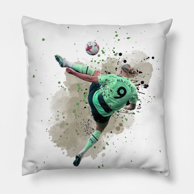 Erling Haaland Bicycle kick Pillow by Lottz_Design 