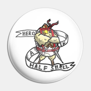 Rooster Hero in a half shell! - 90s retro parody design Pin