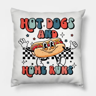 Retro baseball theme hot dogs and home runs Pillow