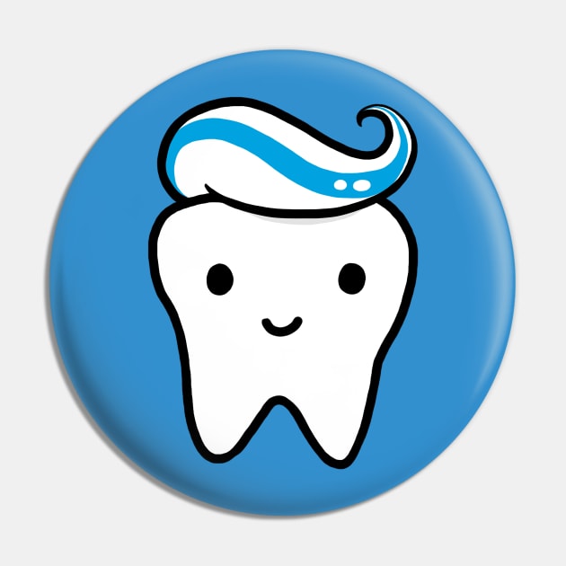 Kawaii Tooth with Toothpaste Pin by Coffee Squirrel