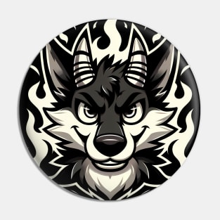 Black and White Demonic Furry Anthro Wolf Pin