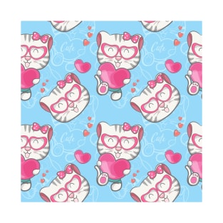 Cute Cat Seamless Patterns T-Shirt