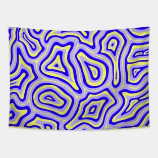 Blue and Yellow Groovy Liquid Marble Swirls Tapestry