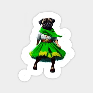 Cheerful Pug in Green Tracht Doing a Traditional Alpine Dance Magnet