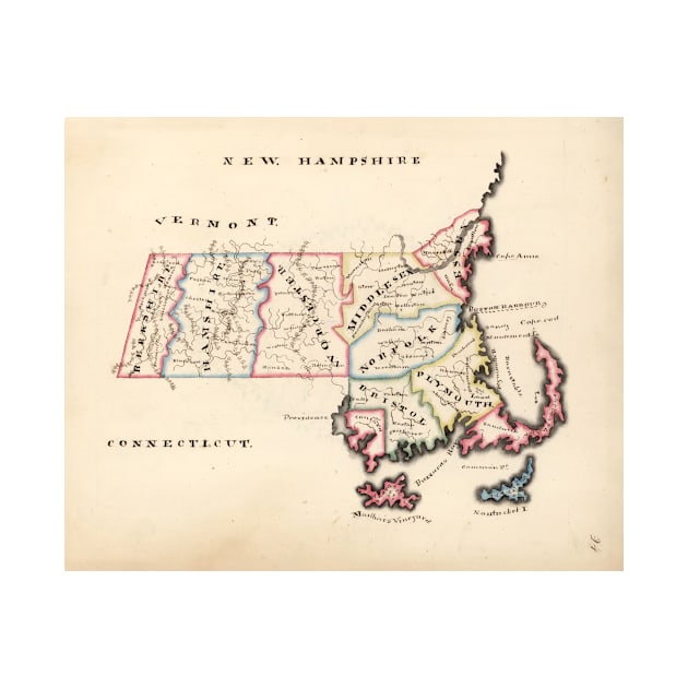 Old Massachusetts Map (1819) Vintage The Bay State Vintage Atlas by Bravuramedia