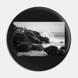 Seagulls and Breaking Waves on Rockaway Beach Pin