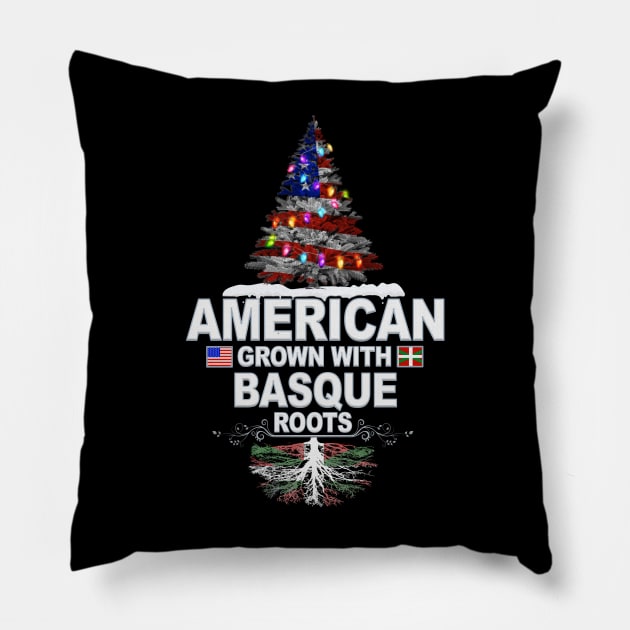 Christmas Tree  American Grown With Basque Roots - Gift for Basque From Bilbao Pillow by Country Flags