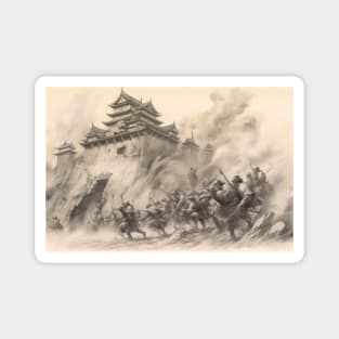 Warrior Rush: Pencil Sketch Samurai Battle Magnet