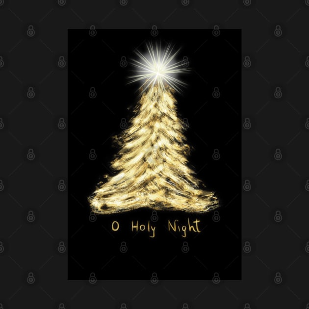 O Holy Night Gold Christmas Tree Card by designs-by-ann