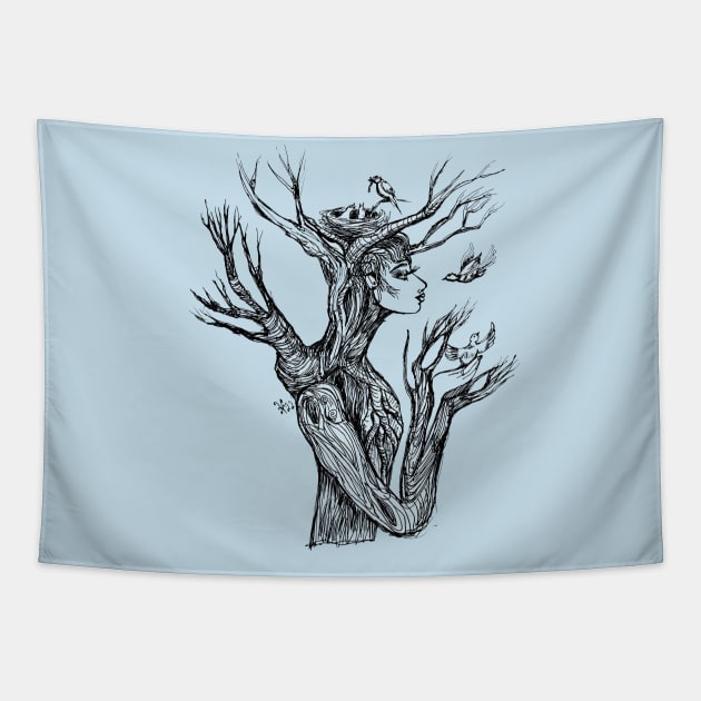 Tree Woman with Branch Arms Tapestry by Anna Nadler Art