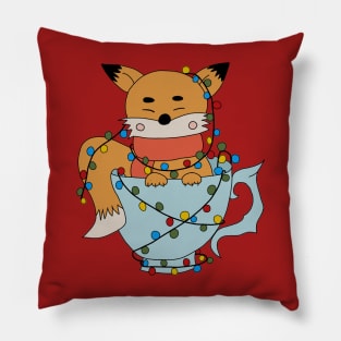 Festive Fox Glow: Christmas Lantern Garland Charm Pillow