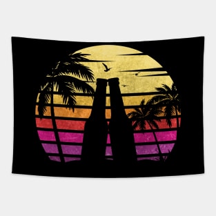 Romantic Retro Sunset Beer Bottles and Palm Trees Tapestry