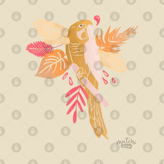 Tropical pink and peachy parrot by MutchiDesign