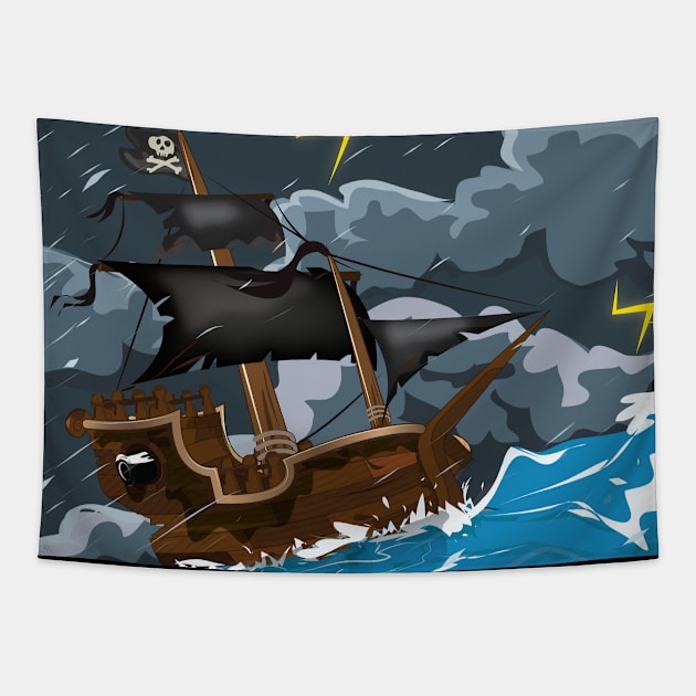 Pirate Ship in a storm Tapestry by nickemporium1