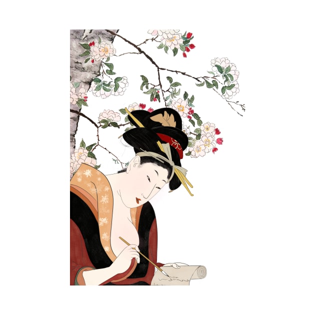 Japanese woodblock woman portrait woman writing by colorandcolor