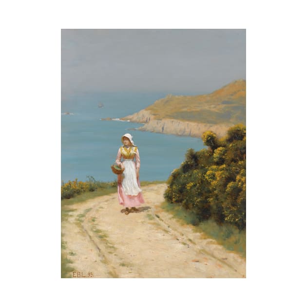 Girl On A Coastal Path by Edmund Leighton by Classic Art Stall