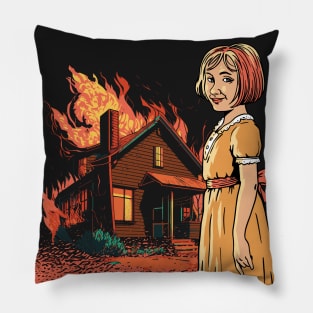 Funny Internet Meme Smiling Girl with Burning House // F Around and Find Out Pillow