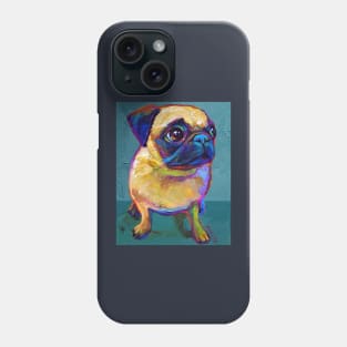 Funky Little Pug Pup on Blue Phone Case