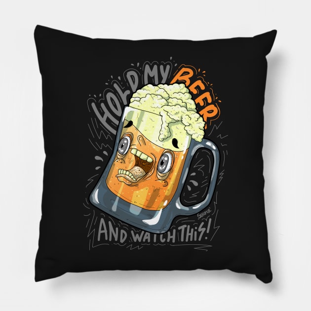 Hold my beer and watch this funny beer lover vector graphic Pillow by SPIRIMAL