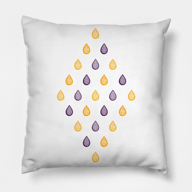 Yellow and purple raindrops pattern Pillow by Savousepate