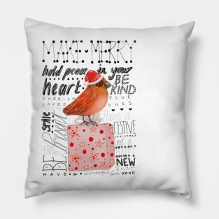 Christmas Greetings Bird on Present Pillow