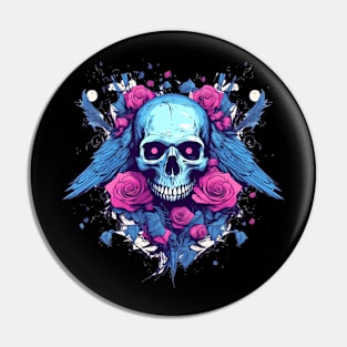 Skull with Wings and Flowers Pin