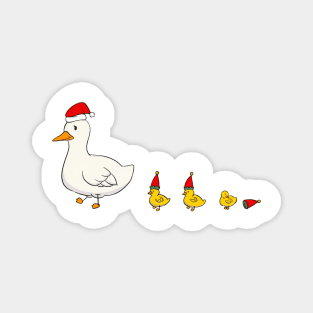 Mommy Duck and Ducklings with Christmas Santa Hat Magnet