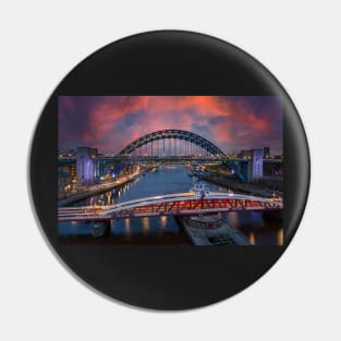 Newcastle Quayside bridges sunset Pin