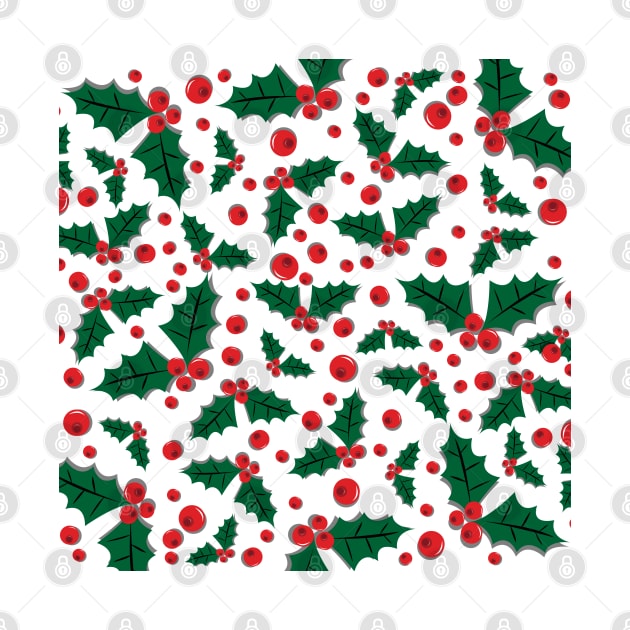 Mistletoe berries and twigs pattern on white background Christmas holiday festival by FOGSJ