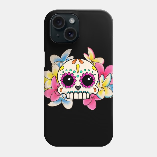 Calavera con Flores - Sugar Skull with Frangipani Flowers Phone Case by prettyinink