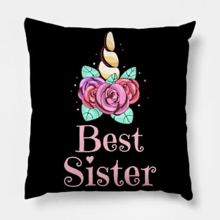 Best Sister Siblings Unicorn Family Floral Pillow