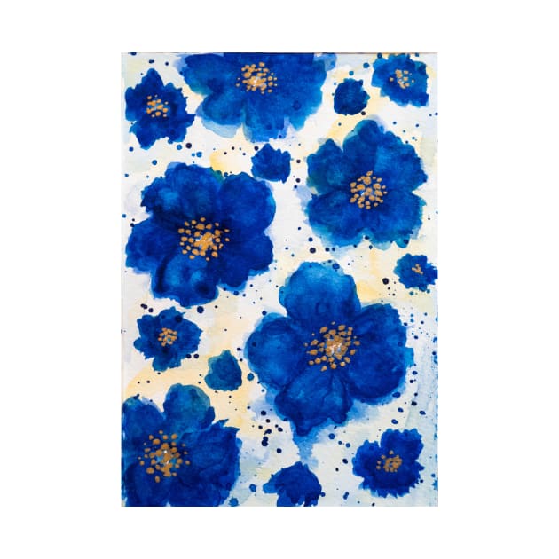 Blue watercolor floral pattern by redwitchart