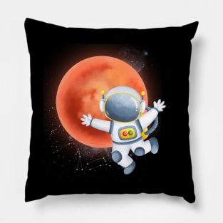 Flying floating astronaut Ufo alien funny cute spaceship moon mars cosmic space Pillow