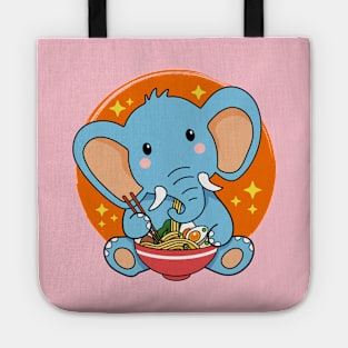 Baby Elephant Eating Ramen Kawaii Animal Lover Tote