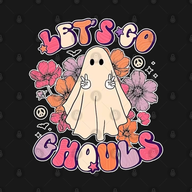 Let's Go Ghouls Halloween Ghost Outfit Costume Retro Groovy by masterpiecesai