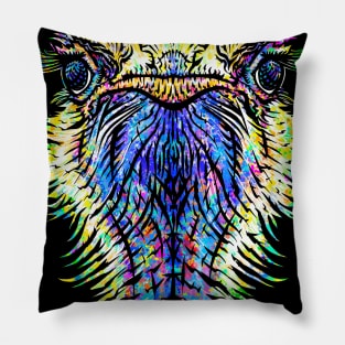 OSTRICH watercolor and ink portrait Pillow