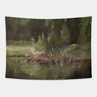 Pond With Green Oil on Canvas Tapestry